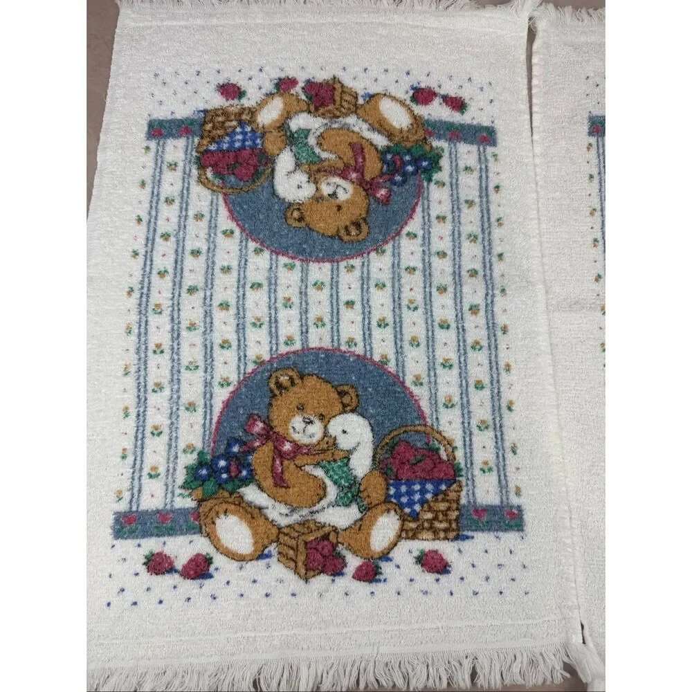 Vintage Bear Goose Hand Towels Set of 2 Cottagecore Hearts